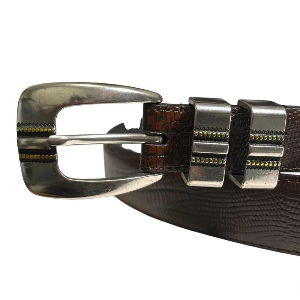 Brown Alligator Embossed Leather Belt Western Southwestern Men's Size 42